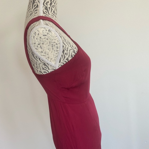Full length maroon flowy romper; halter top - Picture 3 of 4